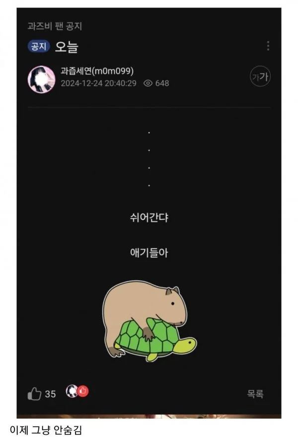 과즙세연 크리스마스 휴방 공지