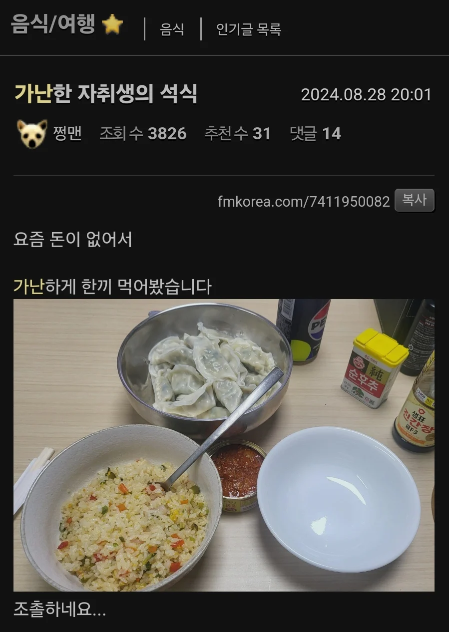 가난한 자취생의 저녁식사